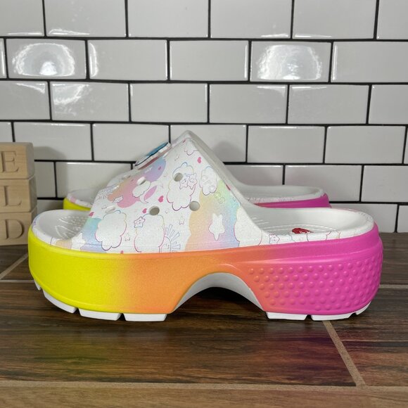 CROCS Care Bears Stomp Slide Womens Size 11 Shoes Multicolor Platform Sandal NEW - Picture 1 of 13